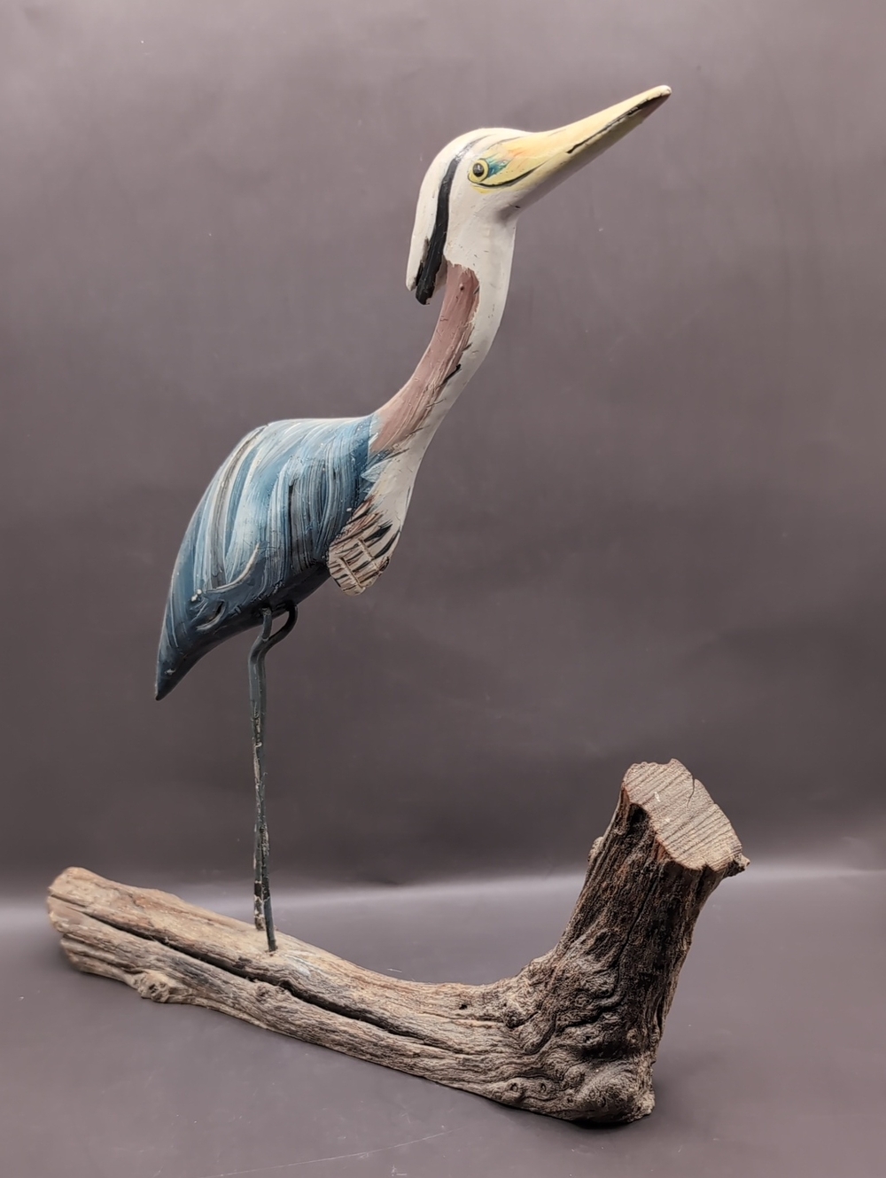 Great Blue Heron Coastal Art Woodcarving Wood Carving - Hand Carved Hand Painted